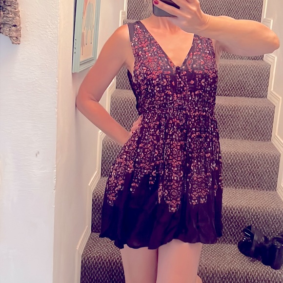 FP One Floral Slip mini dress Pinafore open back flawy Sz. S Button front - Picture 16 of 17